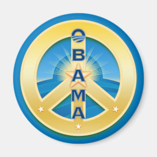 Íman Obama GoldStar Peace Magnet, redondo a azul