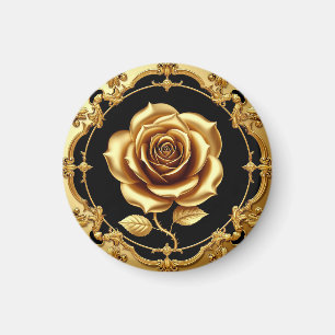 Íman Obra de Arte Rosa Dourada com Elemento Decorativo 