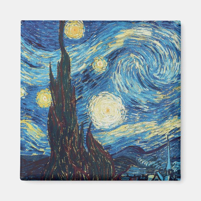 Íman Obra-prima Vintage Azul Noite Estrelada de Van Gog (Frente)