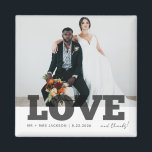 Íman Obrigado Amor Fotografia de Casamento Favor Obriga<br><div class="desc">Ímãs de agradecimento de casamento de amor e gratidão fofos,  apresentando uma das suas fotos favoritas de casamento ou lua de mel. Personalize esses ímãs de agradecimento de casamento com sua foto,  nomes e data de casamento.</div>