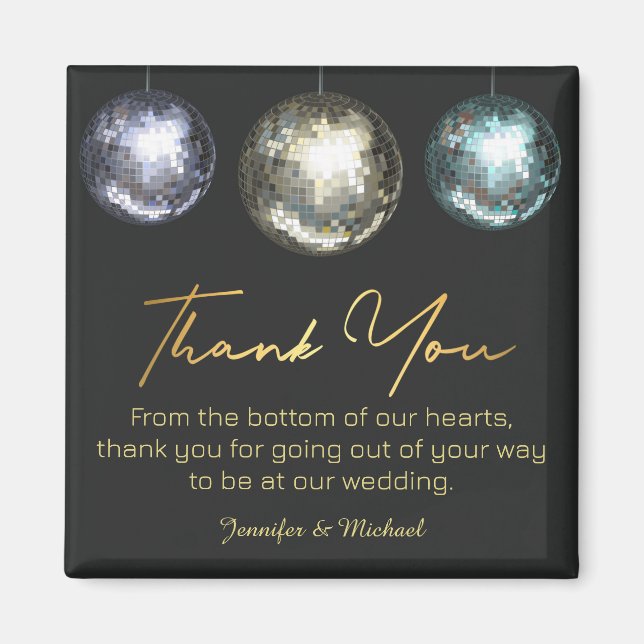 Íman obrigado bolas de discoteca preto casamento dourad (Frente)