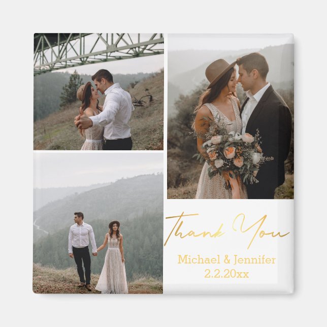Íman obrigado, casamento com letra dourada 3 fotos (Frente)