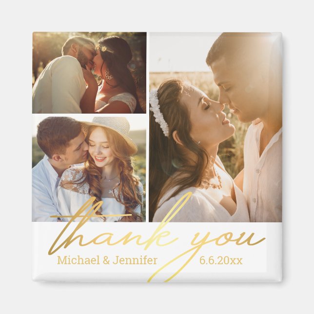 Íman obrigado colagem de 3 fotos de casamento em caligr (Frente)