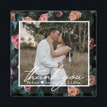 Íman obrigado da foto de casamento - letra branca<br><div class="desc">Elementos de fundo de freepik.com obrigado você,  foto do dia do casamento,  letra moderna,  fundo floral,  ímã personalizado.</div>
