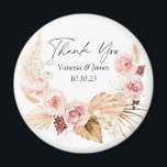Íman Obrigado de casamento você favorece o boho floral<br><div class="desc">Blush PInk watercolor Boho Floral Pampas Grass Favor de casamento</div>