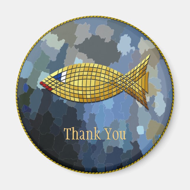 Íman "Obrigado" Design de Azulejo de Peixe Dourado (Frente)