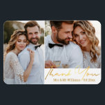 Íman obrigado, dourando fotos de casamento colagem<br><div class="desc">fotos por freepik.com elegante manuscrito dourado casamento 2 fotos colagem Obrigado imã,  personalizada</div>