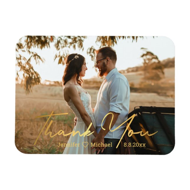 Íman obrigado,foto de casamento com escrita chic dourad (Horizontal)