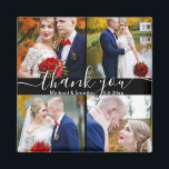 Íman obrigado, letra branca 4 fotos casamento preto<br><div class="desc">elegante obrigado,  letra branca 4 fotos casamento ímã preto você pode alterar a cor do fundo,  cor e estilo da fonte, </div>