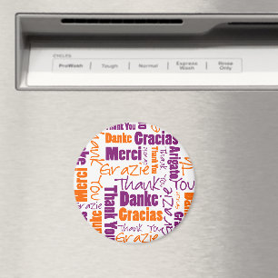 Íman Obrigado multilingue roxo e da laranja você