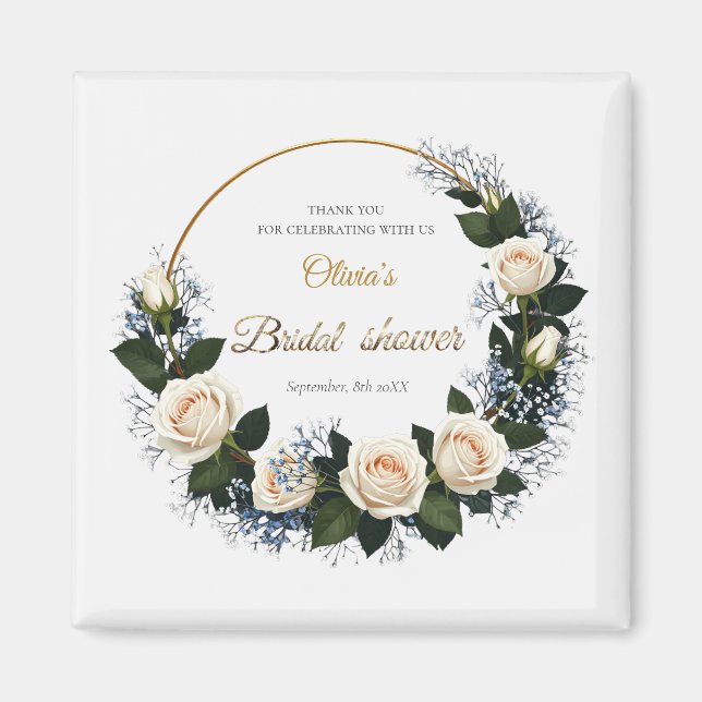 Íman Obrigado Rosas Brancas e Respiro de Bebê Azul  (Frente)