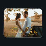 Íman obrigado você, foto de casamento de manuscrito de<br><div class="desc">obrigado você,  moderno chic gold,  escrita manual,  mago de casamento,  personalizado</div>