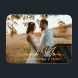 Íman obrigado você, foto de casamento de manuscrito de<br><div class="desc">obrigado você,  moderno chic gold,  escrita manual,  mago de casamento,  personalizado</div>