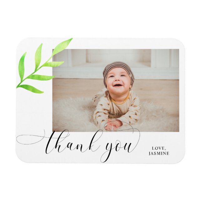 Íman Obrigado Watercolor Leaf Swashes Baby Photo Chic (Horizontal)