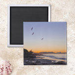 Íman Ocean Beach Sunset<br><div class="desc">O ímã Ocean Beach Sunset com uma fotografia original tirada pela AB em Byron Bay, Austrália. A foto mostra pássaros voando no pôr do sol e uma bela paisagem de praia surf em tons pastéis de azul, rosa e laranja. Verifique os outros produtos desta coleção para uma aparência correspondente ao...</div>