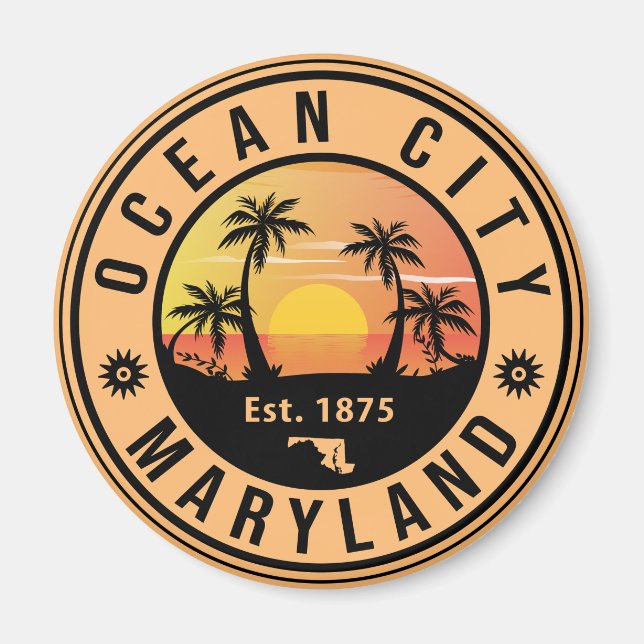 Íman Ocean City Maryland Retro Sunset Souvenirs 60s (Frente)