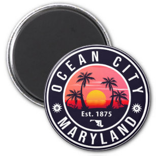 Íman Ocean City Maryland Retro Sunset Souvenirs 60s