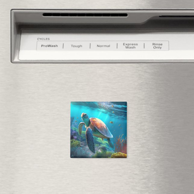 Íman Ocean Inspired Turtle Illustration Decorative (In Situ (Dishwasher))