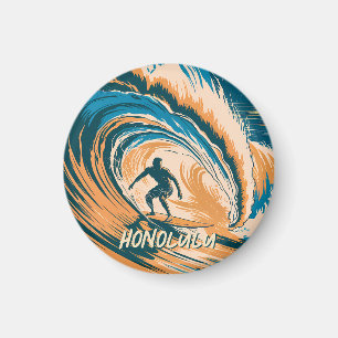 Íman Oceano de Surfe do Havaí com Retro Honolulu Person