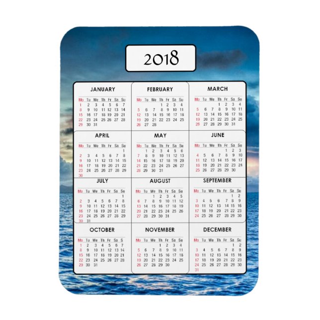 Íman Oceano Sunset 2018 Calendário Magnet (Vertical)