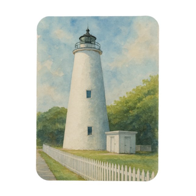 Íman Ocracoke Lighthouse Watercolor (Vertical)