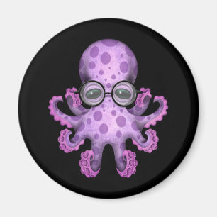 Íman Octopus de bebê roxo, bonito, Vestindo óculos em p