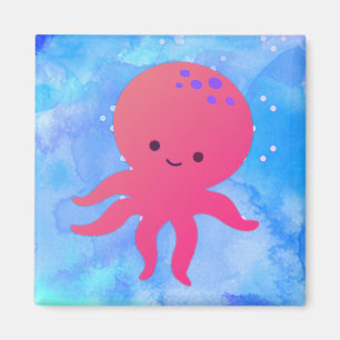 Íman Octopus De Cartoon Em Azul-Oceânico