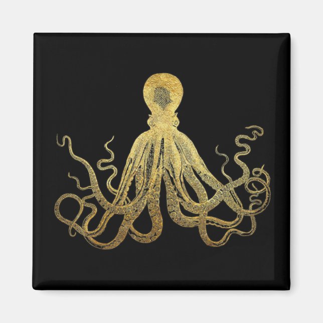 Íman Octopus Dourado de Tinta Preta  Costeira Náutica (Frente)