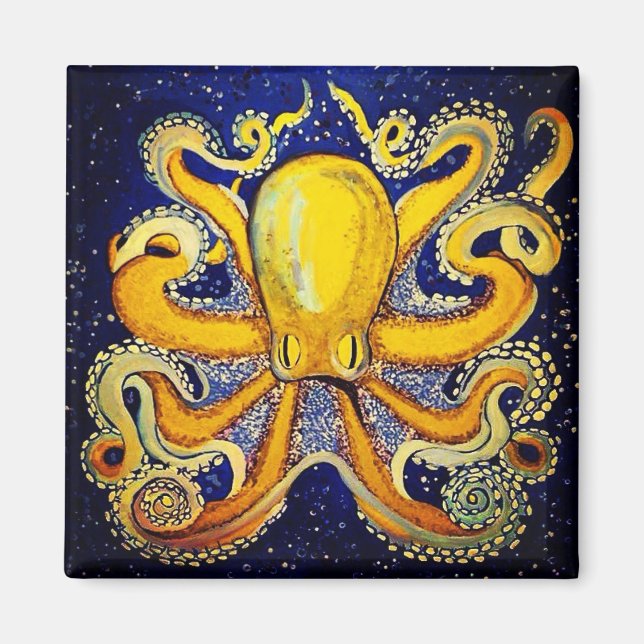 Íman Octopus Dourado em azul (Frente)