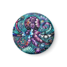 Octopus Floral Teal Roxo Azul Costeira