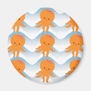 Íman Octopus Laranja E Padrão De Ondas Azuis