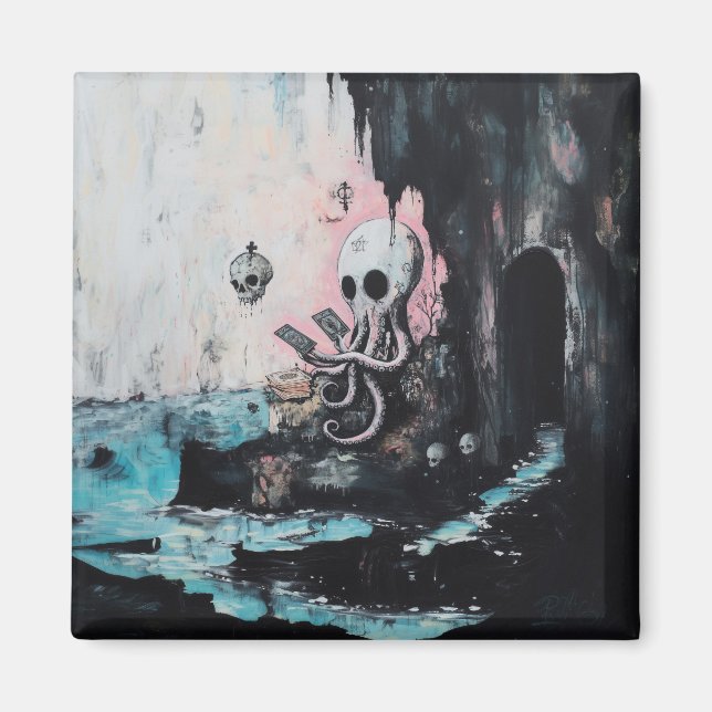 Íman Octopus Skull Tarot Oracle Cards Witchy AI Art (Frente)