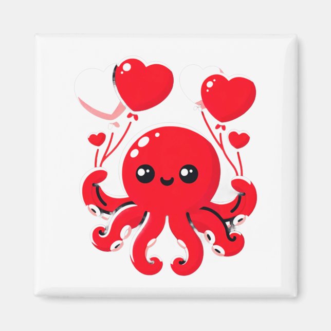 Íman Octopus With Heart Lloons Adorable Valentines Day  (Frente)