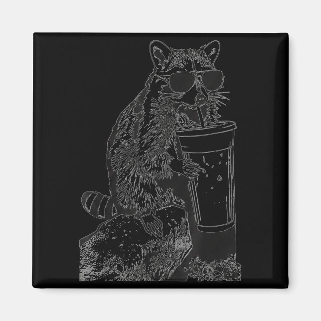 Íman Óculos de sol de café com gelo de guaxinim meme en (Frente)