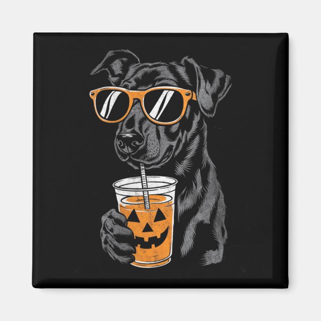 Íman Óculos de Sol de Cão Preto Feminino com Bebida de  (Frente)