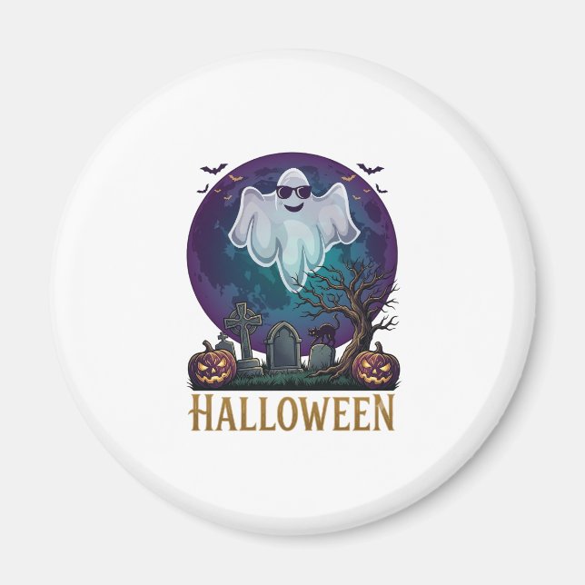 Íman Óculos de sol de fantasma de Halloween Lua roxa Ce (Frente)