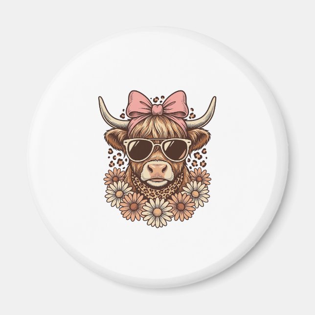 Íman Óculos de sol de vaca das Terras Altas fofos Laço  (Frente)