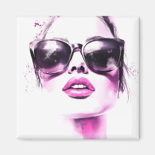 Íman Óculos de Sol Femininos de Moda em Aquarela Rosa C