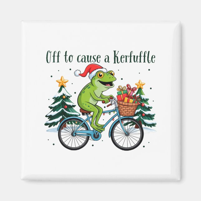 Íman Off To Cause A Kerfuffle Funny Frog Santa Christma (Frente)