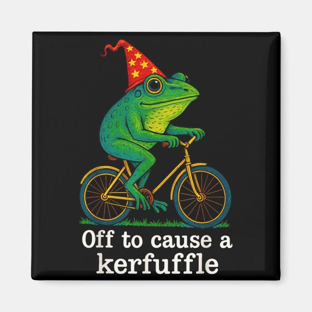 Íman Off To Cause A Kerfuffle Funny Frog Wizard Bicycle (Frente)
