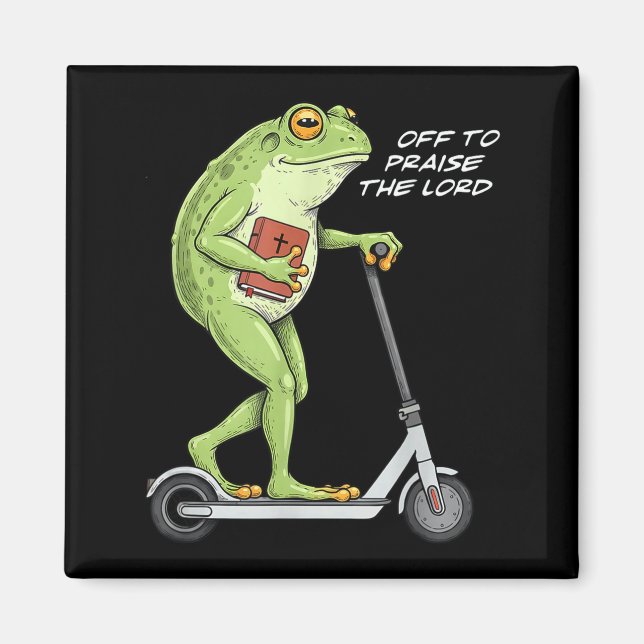 Íman Off To Praise D Lord Funny Frog Christian Meme  (Frente)