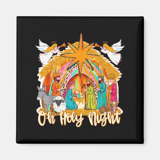 Íman Oh Holy Night Christian Nativity Scene Christmas R (Frente)