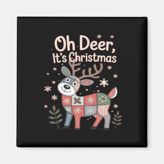 Íman Oh Veado É Natal Quadrados Miniatura Patchwork (Frente)
