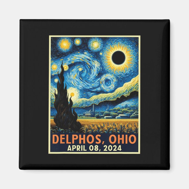 Íman Ohio Total Solar Eclipse 2024 Starry Night Van Gog (Frente)