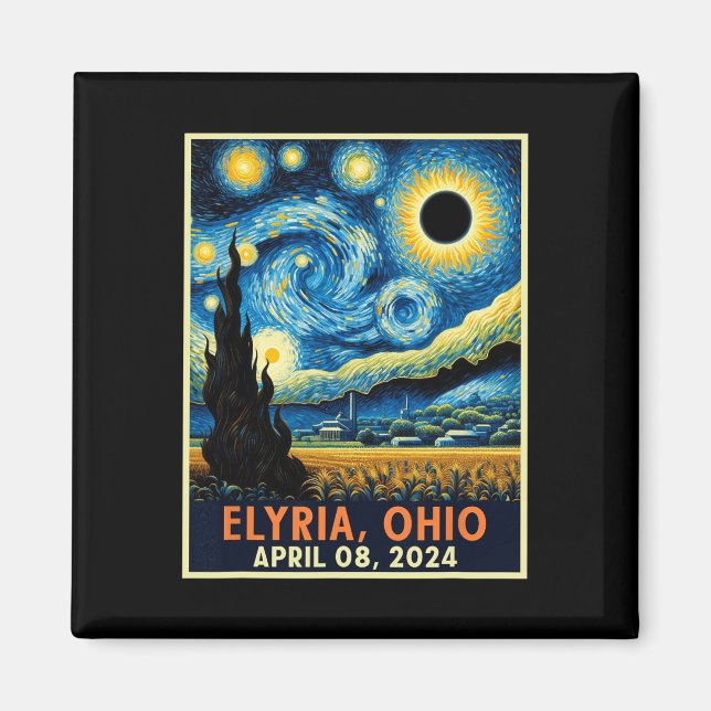 Íman Ohio Total Solar Eclipse 2024 Starry Night Van Gog (Frente)
