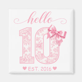 Íman Olá 10 Aniversário | Rosa Olá 10 Ano Personalizado