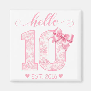 Íman Olá 10 Aniversário Rosa Olá 10 Ano Personalizado