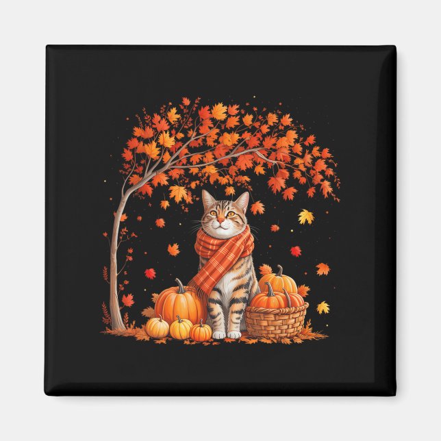 Íman Olá Autumn Cat Fall Leaf Kitten Lover Thanksgivi (Frente)
