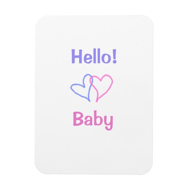 Íman Olá bebê rosa roxo coração aquarela boho (Vertical)