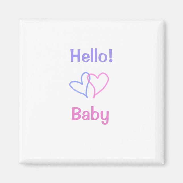 Íman Olá bebê rosa roxo coração aquarela boho (Frente)